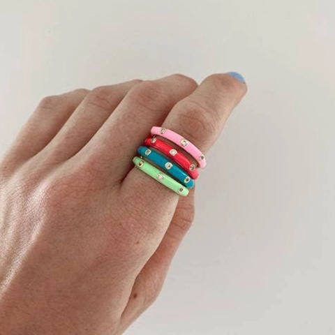Anello in Rame con Zirconia Micro Intarsiata di Personalità Europea Americana Anello Regolabile Aperto Colorato in Smalto Donna