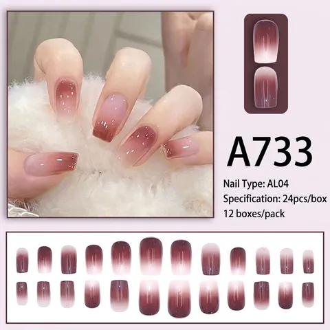 Press On Nägel Pink Braun Gradient Blush Effekt Glänzend Full Cover Künstliche Nägel Für Frauen DIY Maniküre