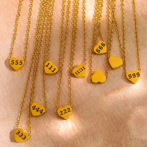 Engel Nummer Hart Hanger Ketting Roestvrij Staal 18K Verguld Minimalistische Gelukssieraden Voor Vrouwen Ins Stijl