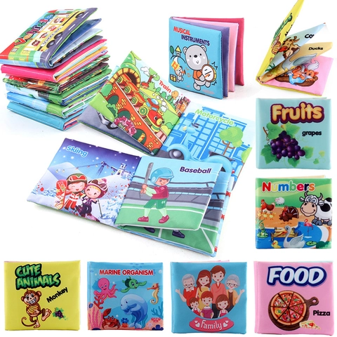 Libro de Tela de Educación Temprana para Bebés de Algodón Suave Resistente a Desgarros Lavable Dibujos Animados Animal Fruta Juguete de Aprendizaje