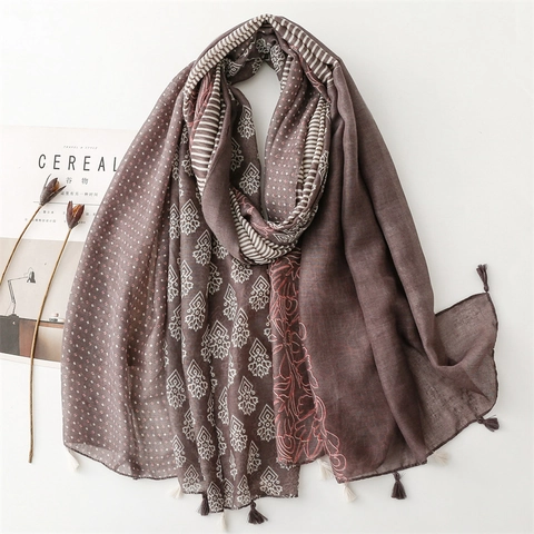 Sciarpa Etnica Donne Poliestere Voile Nappa Geometrica Floreale Patchwork Viaggio Spiaggia Protezione Solare Accessorio Leggero