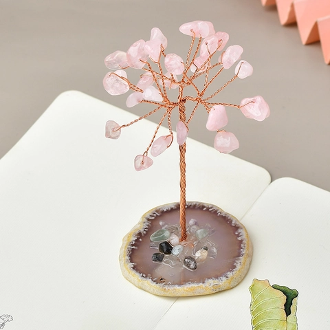 Mini Albero Dei Soldi In Cristallo Fatto A Mano Filo Di Rame Pietra Naturale Base Di Agata Decorazione Scrivania Feng Shui