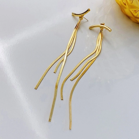 Orecchini A Lobo Con Nappina Lunga In Acciaio Inossidabile Per Donna Stile Coreano Minimalista Geometrico Oro