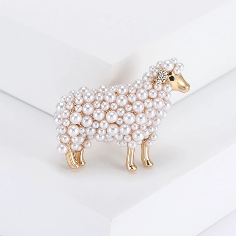 Elegante Spilla a Forma di Pecora in Lega Con Künstliche Perle Sintetiche e Strass Simpatico Spilla da Bavero per Donna Gioielli