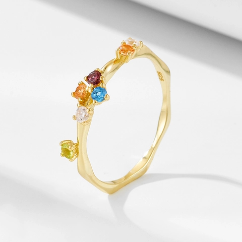 925 Sterling Silver Rainbow Zirconia Ring For Women Minimalist Wave Colorful Gemstone Finger Ring Ins Fashion Jewelry Party Gift