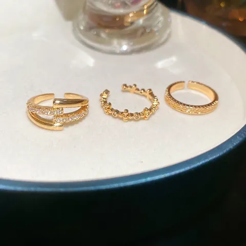 18K Gold Plated Copper Open Ring For Women Zircon Inlaid Niche Light Luxury Exquisite Adjustable Versatile Hand Jewelry