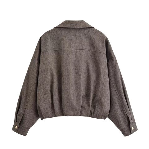 Chaqueta Bomber Para Mujer Tweed Espiga Corta Cremallera Abrigo Con Bolsillos Grandes Estilo Vintage Ropa De Abrigo
