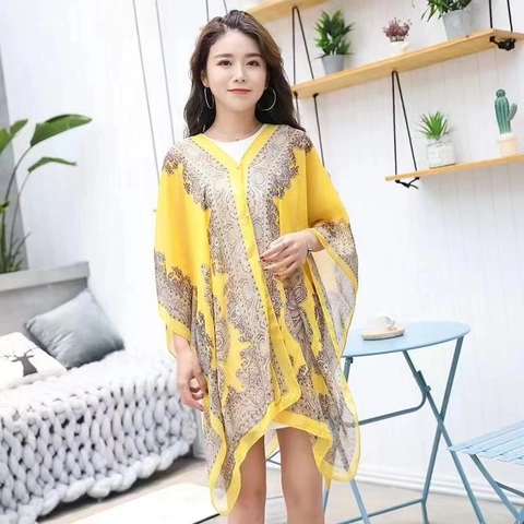 Women Chiffon Sun Protection Shawl Cardigan Paisley Print Long Sleeve Loose Wrap For Beach Driving Cycling Outdoor Summer