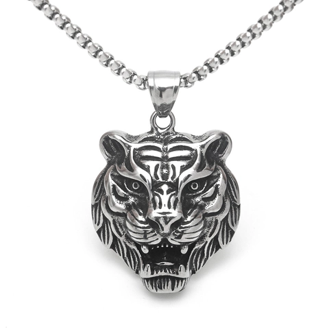 Collar Con Colgante De Cabeza De Tigre Acero Inoxidable Retro Hip Hop Punk Gótico Joyería Animal Hombres Mujeres