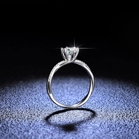 Moissanite Ring 925 Sterling Silver Six Claw Round Cut Twist Band Engagement Wedding Jewelry For Women