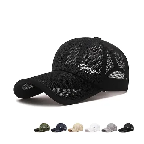 Ademende Volledige Mesh Honkbalpet Polyester Zonbescherming Verstelbaar Outdoor Sportpet Heren