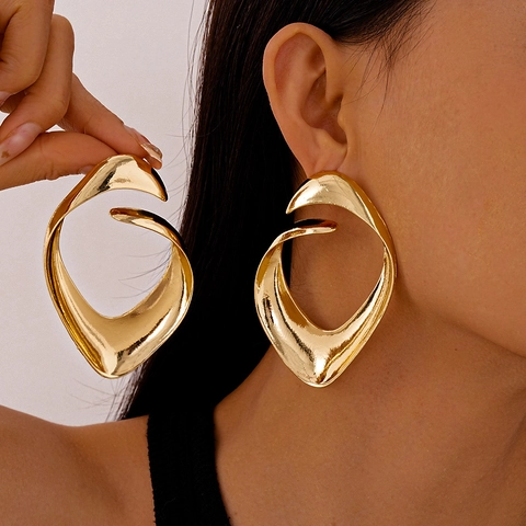 Exaggerated Irregular Geometric Alloy Stud Earrings With 925 Sterling Silver Earring Post Liquid Metal Fashion For Women