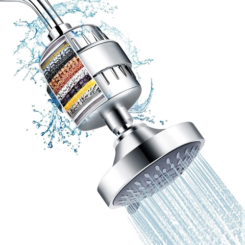 High Pressure Rainfall Shower Head With Water Filter Adjustable Swivel Chrome ABS For Bathroom Home Improvement