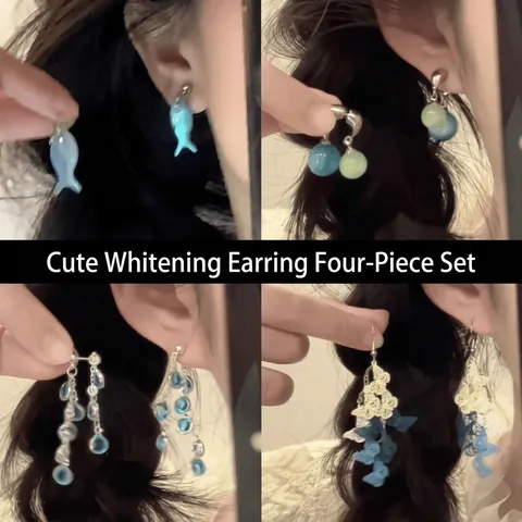 Fish Butterfly Bead Drop Earrings Resin Alloy Zircon With Silver Earring Post Elegant Fresh Fashion Jewelry For Women