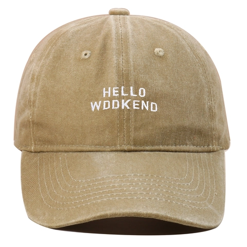 Washed Cotton Baseball Cap Vintage Distressed Hello Weekend Embroidery Adjustable Unisex Outdoor Sun Hat