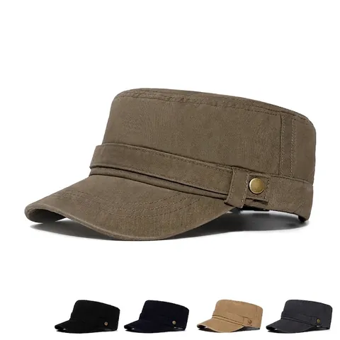 Berretto Militare In Cotone Lavato Cappello Cadet Vintage Regolabile Tetto Piatto Distressed Protezione Solare Allaperto Per Uomini Donne
