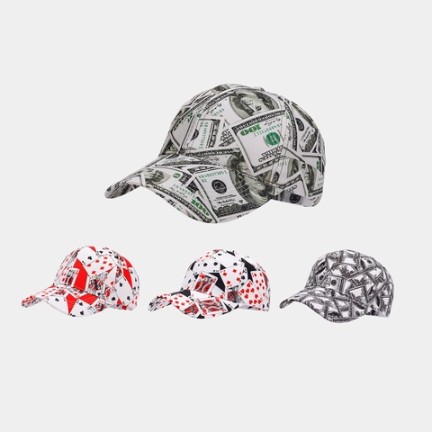 Retro Amerikaanse Honkbalpet Full Print Dollar Bill Poker Patroon Verstelbare Gebogen Rand Zonnehoed Heren Dames
