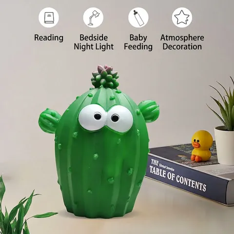 Luce Notturna LED Forma Cactus Cartone Animato Lampada Da Comodino Portatile A Batteria Per Cameretta Bambini Arredo