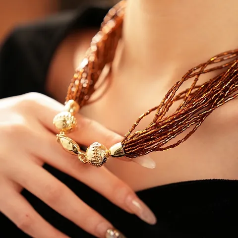French Retro Multi-layer Beaded Necklace Alloy Glass Seed Beads Magnetic Clasp Ethnic Niche Luxury Jewelry For Women
