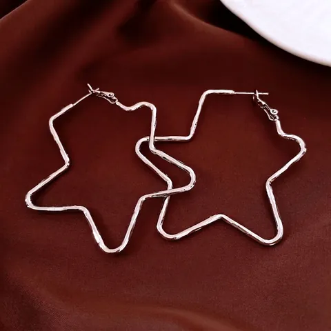 Große Sternförmige Kreolen Schick Minimalistisch Metall Kupfer Mit 925 Sterling Silber Ohrring Stecker Für Damen