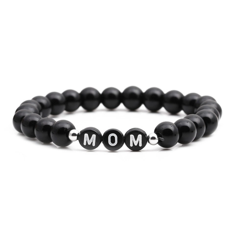 Pulsera de Cuentas de Piedra de Lava y Turquesa Blanca Hecha a Mano con Letras MAMA MOM Joyería Elástica Minimalista Regalo Día de la Madre