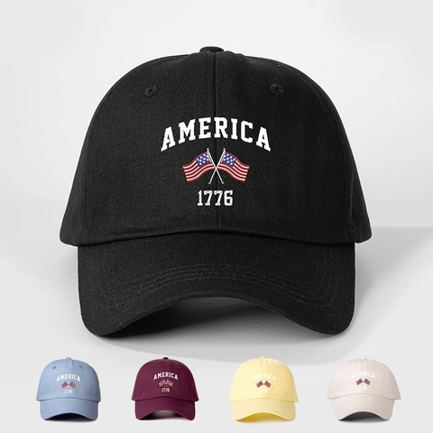 America 1776 US Flag Baseball Cap Vintage Polyester Breathable Sun Protection Adjustable Outdoor Sport Hat For Men Women
