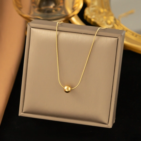 Collana Pendente Perla Tonda Minimalista Acciaio Inossidabile Titanio Catena Serpente Elegante Gioielli Per Donne