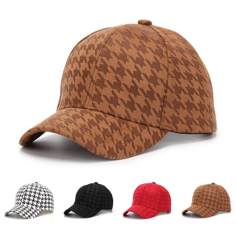 Casquette De Baseball Pied De Poule Texture Suédine Boucle Métallique Réglable Protection Solaire Vintage Sport Chapeau Mixte