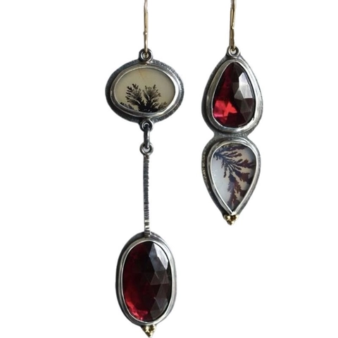 Vintage Long Drop Earrings With Red Rhinestone And Natural Stone Asymmetric Jewelry For Women Earring Post