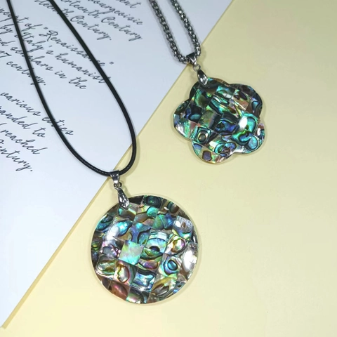 Abalone Muschel Mosaik Anhänger Schillernder Geometrischer Muschel Anhänger Natürlicher Perlmuttschmuck Vintage Stil Für Damen