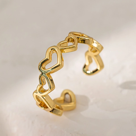 Bague Ouverte en Cuivre Cœur Creux Minimaliste Vintage pour Femme Anneau Réglable en Or Style Ins Bijoux de Mode Cadeau