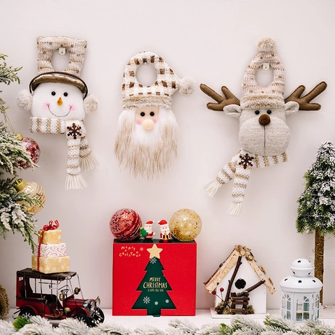 Decorazione Per Maniglia Porta Di Natale Peluche A Maglia Babbo Natale Pupazzo Di Neve Renna Bambola Ornamento Appeso