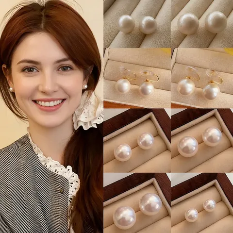 Round Artificial Pearl Stud Earrings For Women Copper Jewelry With Silver Earring Post Elegant Minimalist Versatile Glossy Accessory