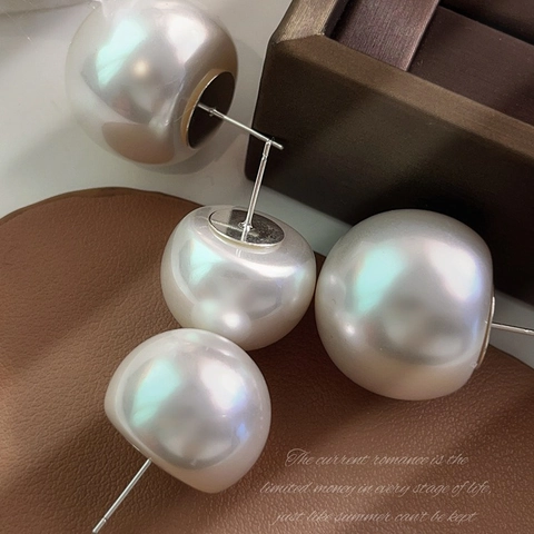 Oversized Kunstparel Oorknopjes Met 925 Sterling Zilveren Oorknopjes Retro Elegante Ronde Sieraden Voor Dames