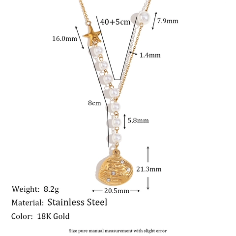 Collar Con Colgante De Concha De Acero Inoxidable Con Perlas Artificiales De Imitación Diamantes De Imitación Dije De Estrella De Mar Joyería Para Mujer