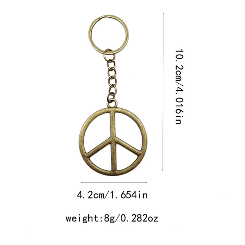 Vintage Zinc Alloy Peace Symbol Keychain Pendant Antique Bronze Silver Retro Round Sign Key Ring Travel Souvenir Jewelry Gift