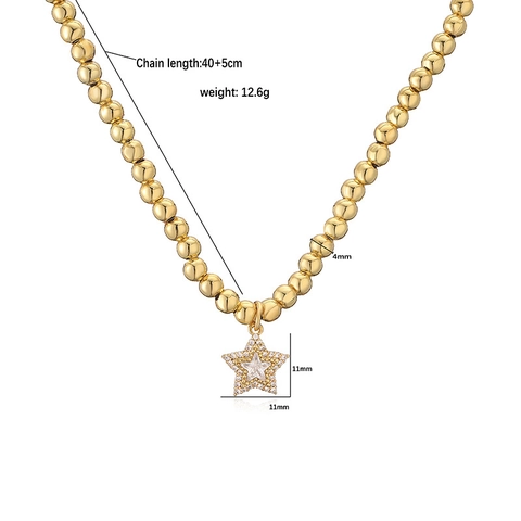 Vintage Kupfer Stern Anhänger Halskette Perlen Rundkette Mit Funkelndem Zirkon Schmuck Für Frauen Mode