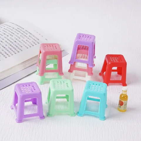 Miniature Plastic Stools Dollhouse Furniture Colorful ABS Simulation Stool Model Micro Scene Decor Accessories Toy Props
