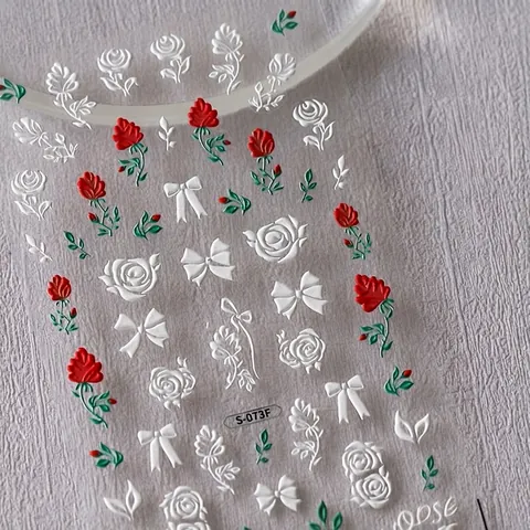 3D Relief Nail Art Stickers Embossed Ultra Thin Flower Heart Rose Strawberry Bow Self Adhesive Transparent DIY Manicure