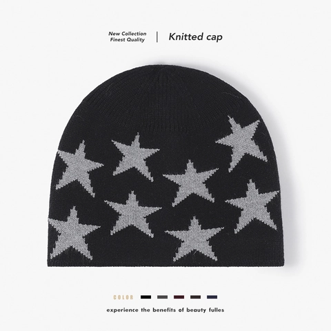 Star Pattern Knit Beanie Hat With Warm Fleece Lining Faux Rabbit Fur Winter Skull Cap For Men And Women Outdoor Cold Weather Protection