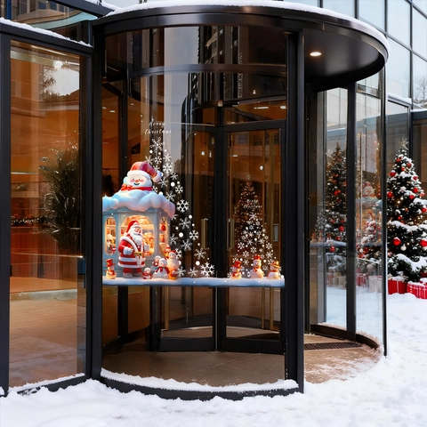 Kerst Raamstickers Statisch Herbruikbaar PVC Kerstman Sneeuwpop Sneeuwvlok Stickers Voor Winkel Glas Kleurrijke Decor