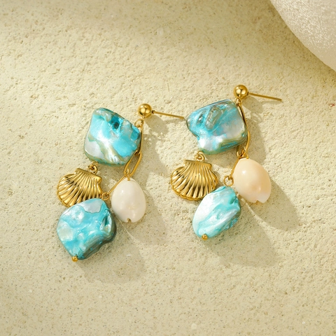 Ozean Thema Muschel Conch Tropfen Ohrringe Edelstahl Harz Blau Böhmischen Sommer Strand Schmuck Für Frauen