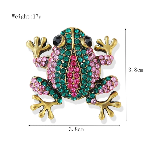 Retro Alloy Rhinestone Frog Brooch Gold Tone Colorful Crystal Animal Lapel Pin For Women Men Fashion Clothing Accessories Gift
