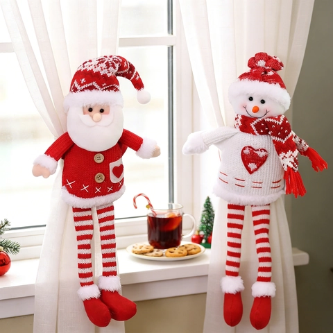 Kerst Gordijnbeugels Pluche Gebreid Kerstman Sneeuwpop Rendier Lange Benen Pop Decoratie
