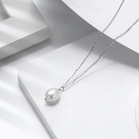 Collar Con Colgante de Perla de Agua Dulce de Plata de Ley S925 Minimalista Oro Blanco Chapado Cadena Clavícula Joyería Mujer