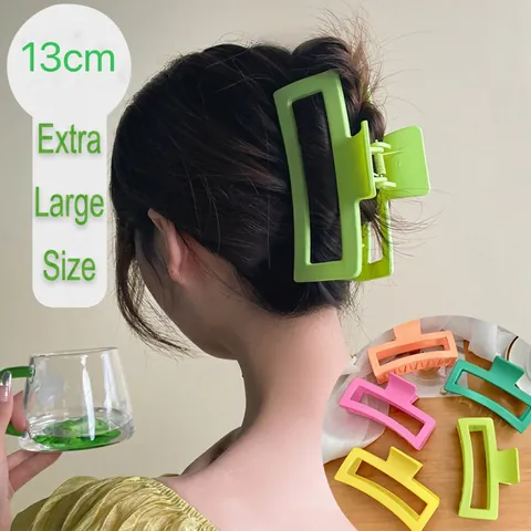 Large Hair Claw Clip Plastic Matte Hollow Rectangle Square Wave Design Strong Hold Hair Styling Accessory For Women