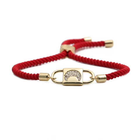 Red Rope Bracelet Copper Zircon Moon Pendant Adjustable Woven Handmade Jewelry Gift For Women
