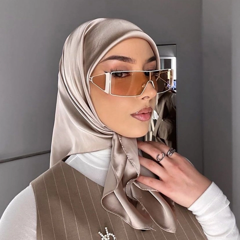 Solid Color Satin Square Scarf Faux Satin Headscarf Soft Satiny Hijab Hair Accessory Fashion Neck Shawl For Women