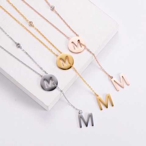 Collana Acciaio Inossidabile Donna Doppia Lettera M Ciondolo Zircone Minimalista Forma Y Gioielli Eleganti Regalo