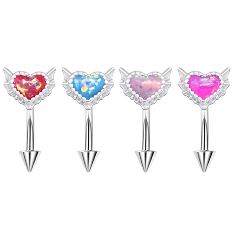 Stainless Steel Heart Artificial Opal Devil Wings Eyebrow Ring Curved Barbell Piercing Jewelry For Women Girls
